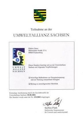 Elektro Sauer ist Mitglied der Umweltallianz Sachsen
